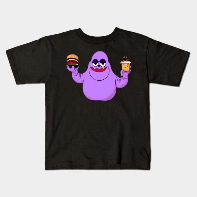 Unleash the food Joy with Grimace Kids T-Shirt by Fadedstar